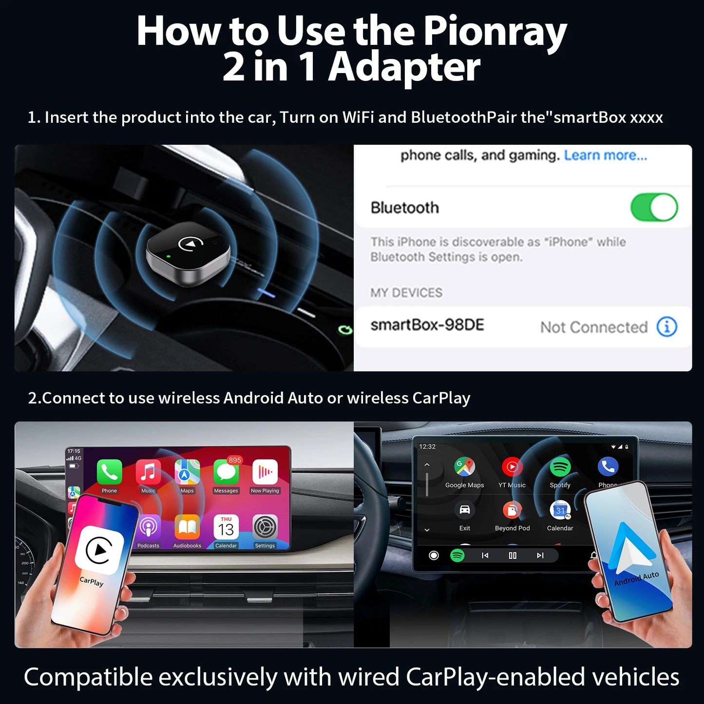 New 2 in 1 Wireless CarPlay & Android Auto Wireless Adapter