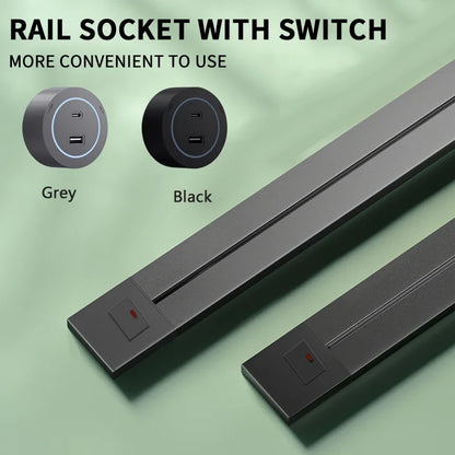 Wall power rail socket with switch