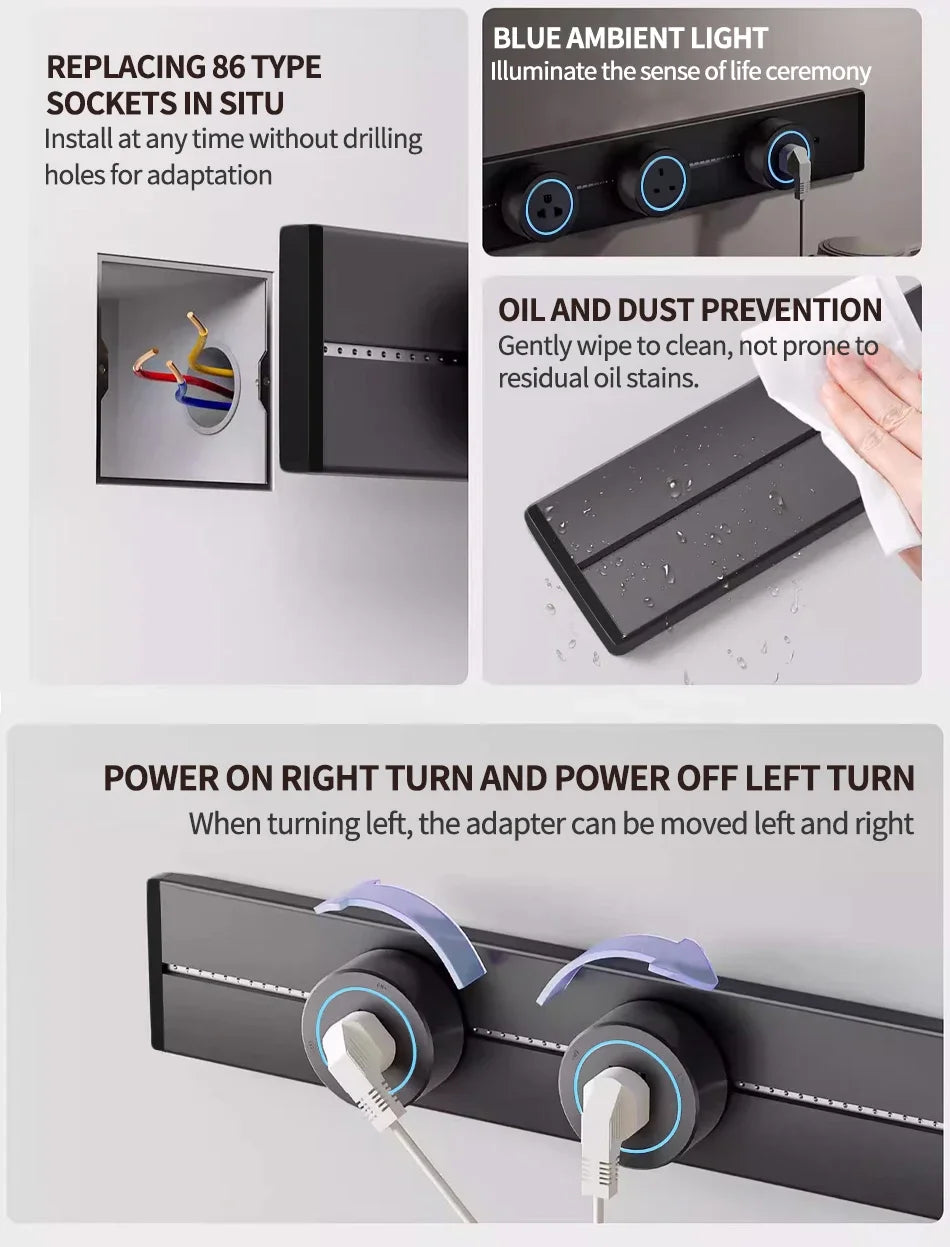 Wall power rail socket with switch