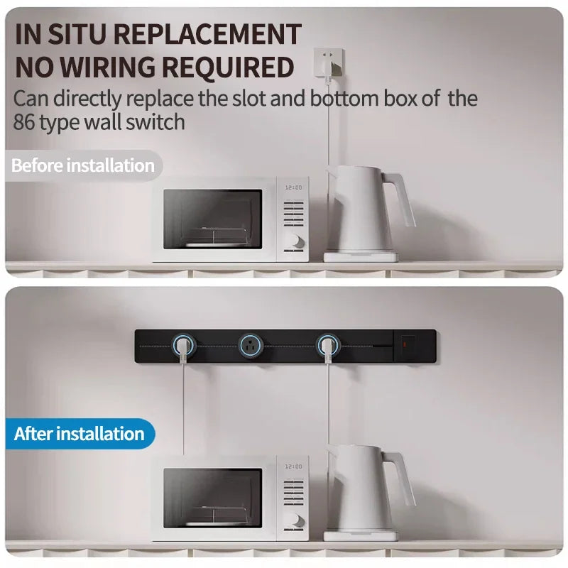 Wall power rail socket with switch