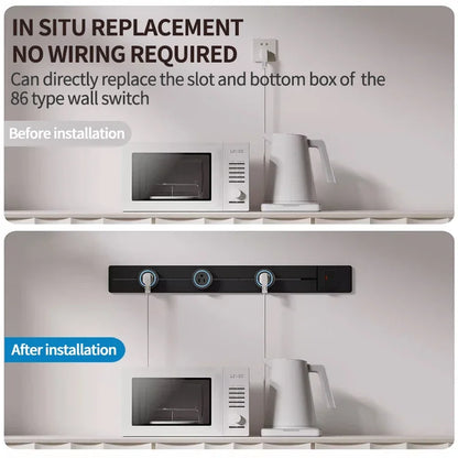 Wall power rail socket with switch